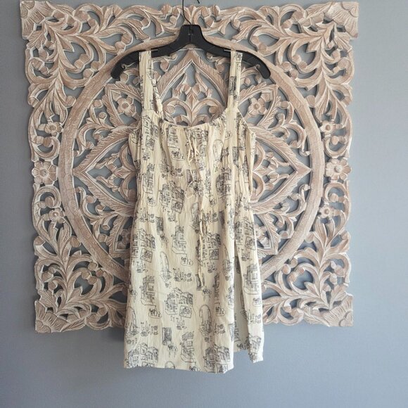 Abercrombie & Fitch Dresses & Skirts - Abercrombie & Fitch Cream Parisian Cafe Patterned Tie Front Mini Dress M